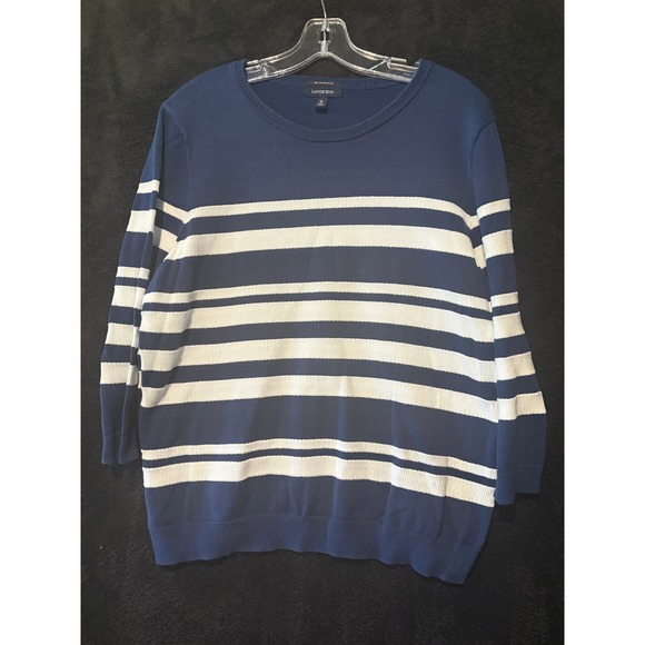 Lands' End Womens XL 18 Striped Supima Cotton 3/4 Sleeve Knit Sweater Blue White - Picture 1 of 7